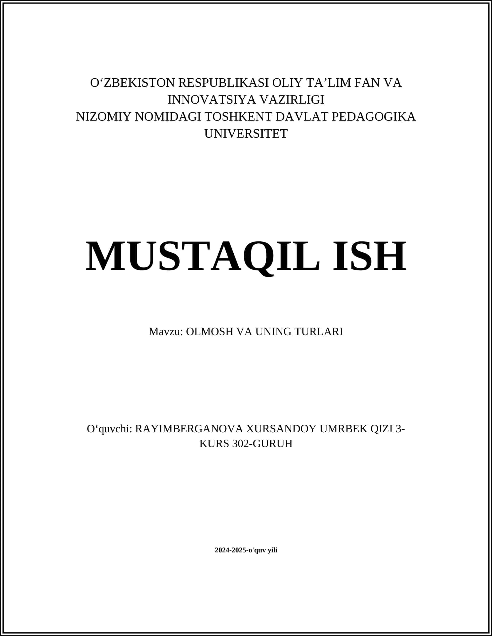 OLMOSH VA UNING TURLARI 1