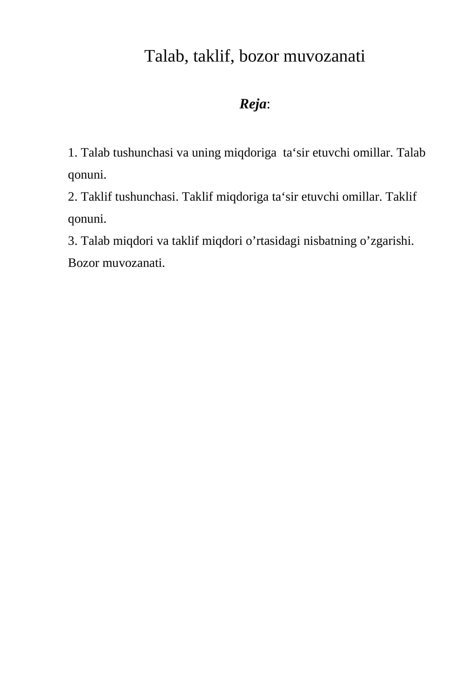 Talab, taklif, bozor muvozanati 1