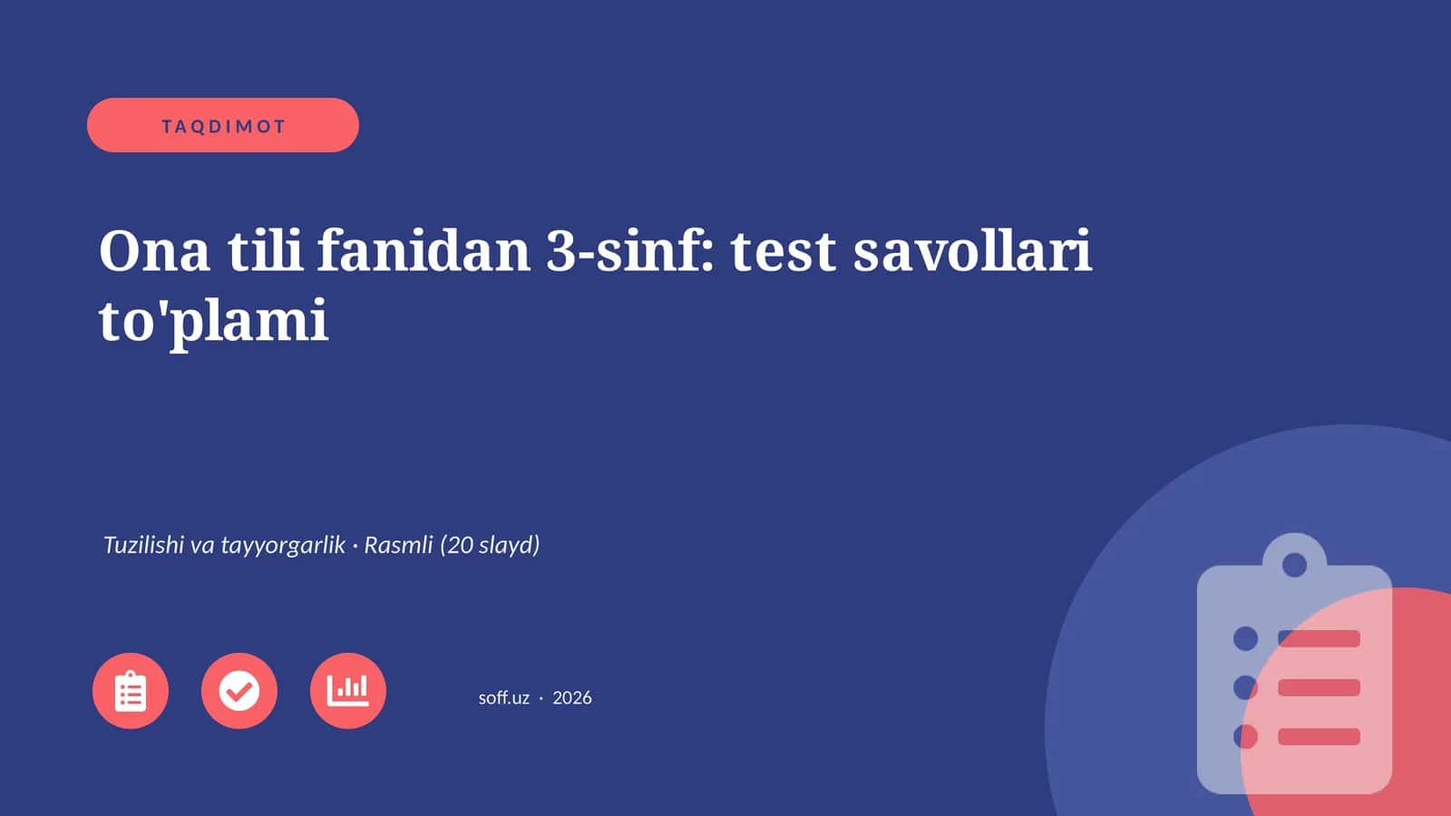 Ona tili fanidan 3-sinf: test savollari to'plami 1