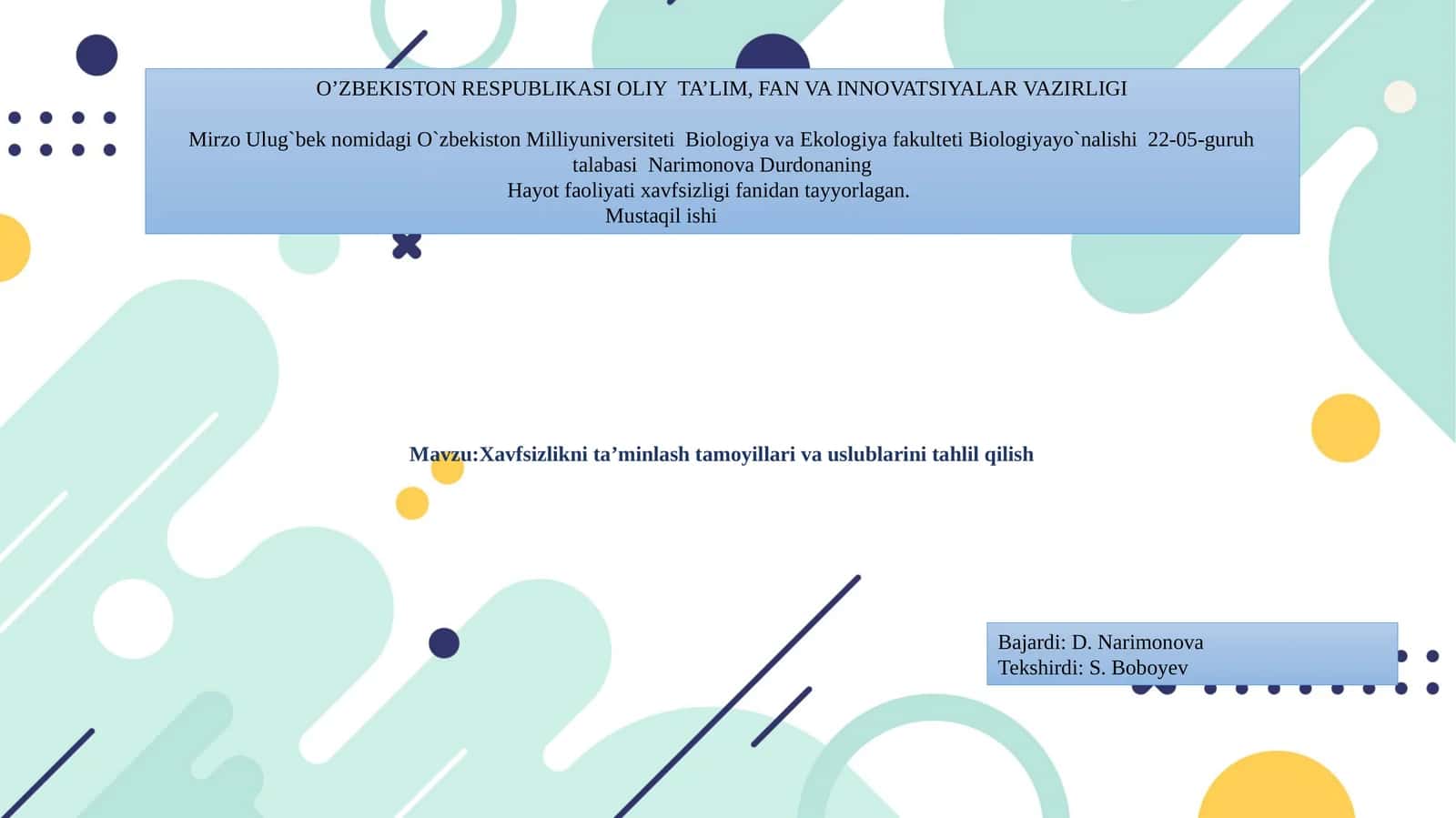 Hayot faoliyati xavfsizligi tahlili 1