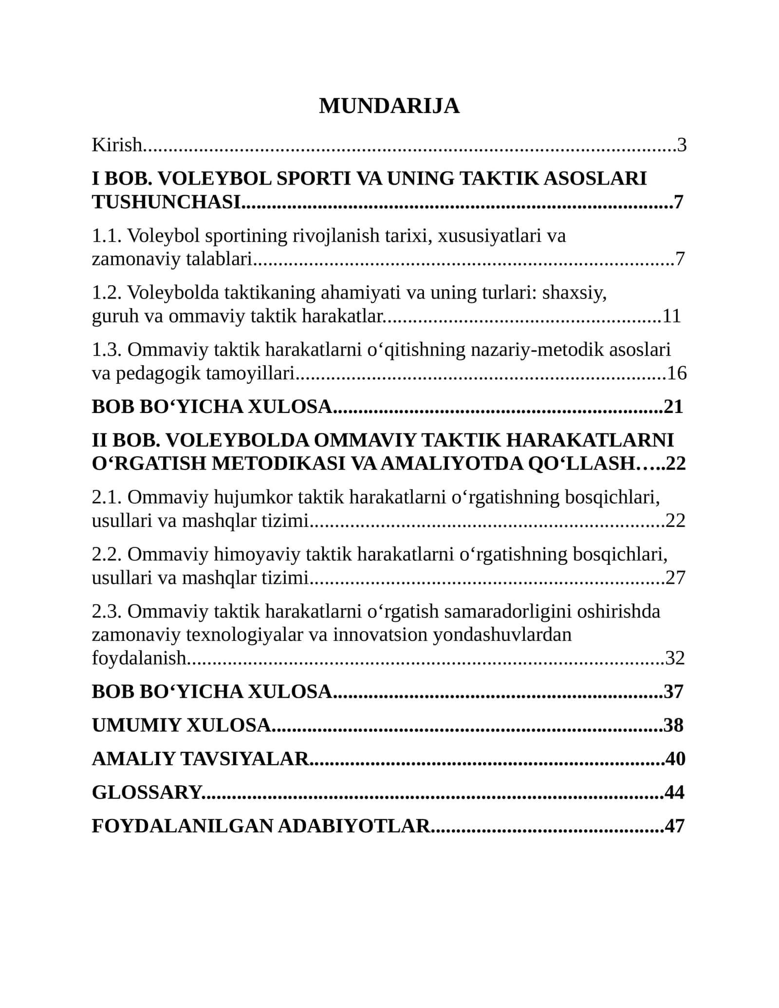 BOB. VOLEYBOLDA OMMAVIY TAKTIK HARAKATLARNI O‘RGATISH METODIKASI VA AMALIYOTDA QO‘LLASH 1