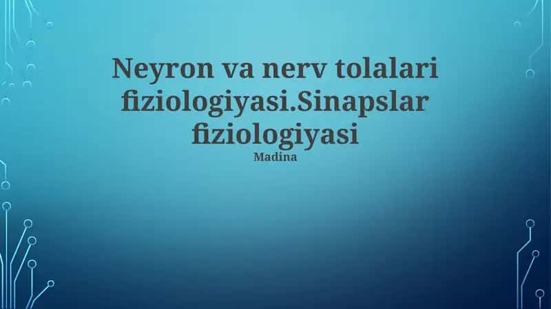 Neyron va nerv tolalari fiziologiyasi.Sinapslar fiziologiyasi 1
