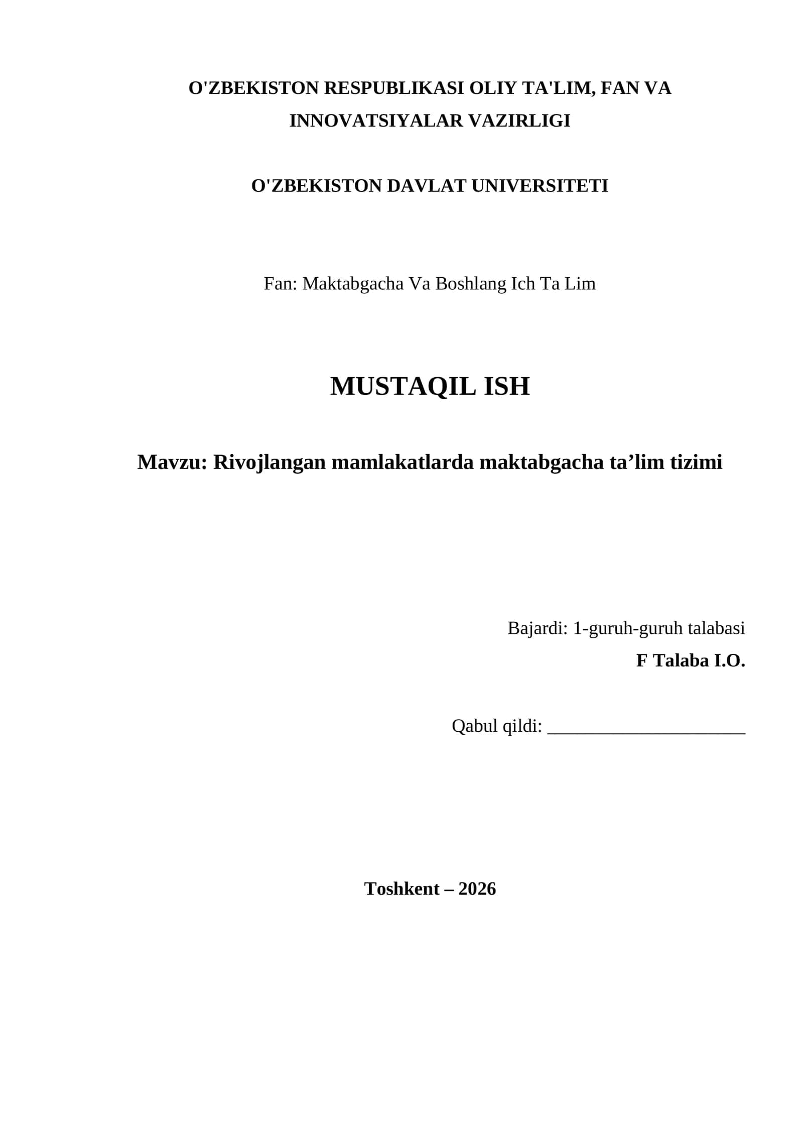 Rivojlangan mamlakatlarda maktabgacha ta’lim tizimi 1
