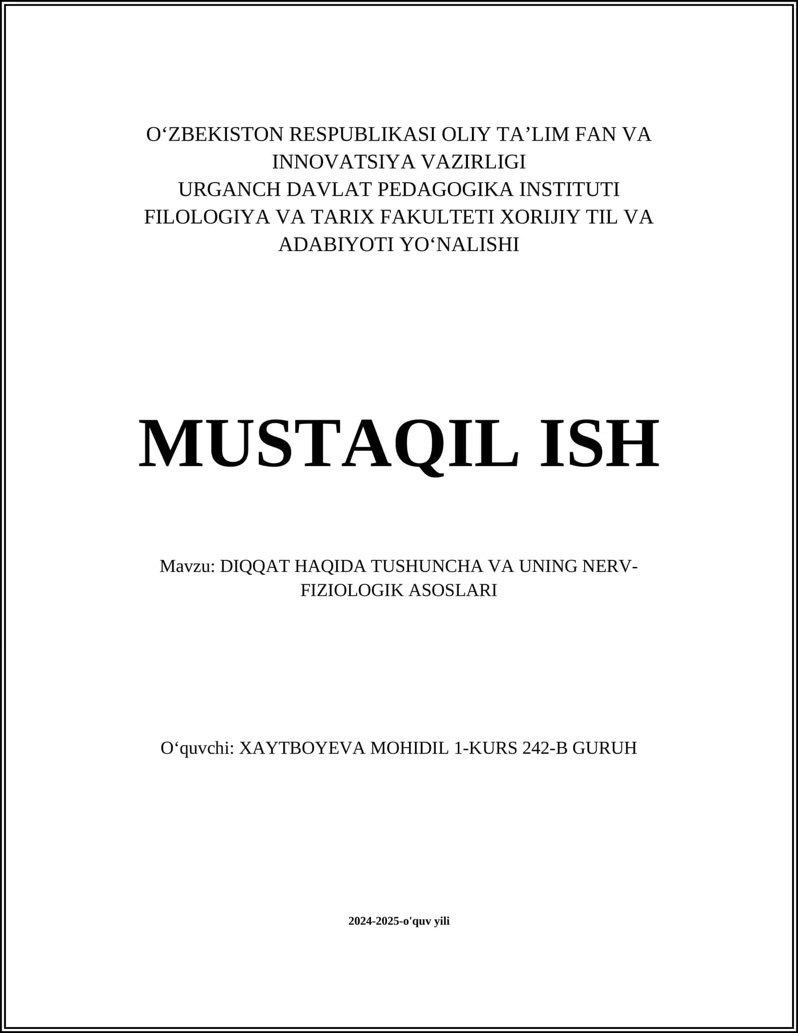 DIQQAT HAQIDA TUSHUNCHA VA UNING NERV-FIZIOLOGIK ASOSLARI 1