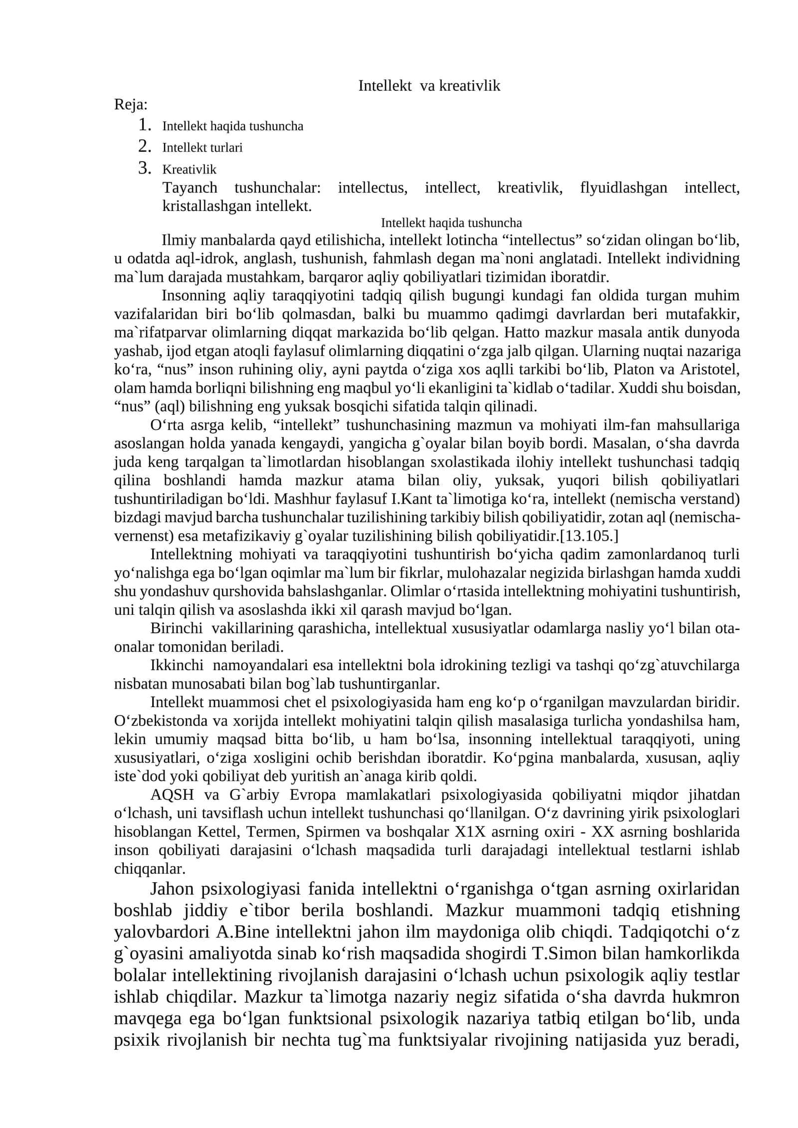 Intellekt va kreativlik 1