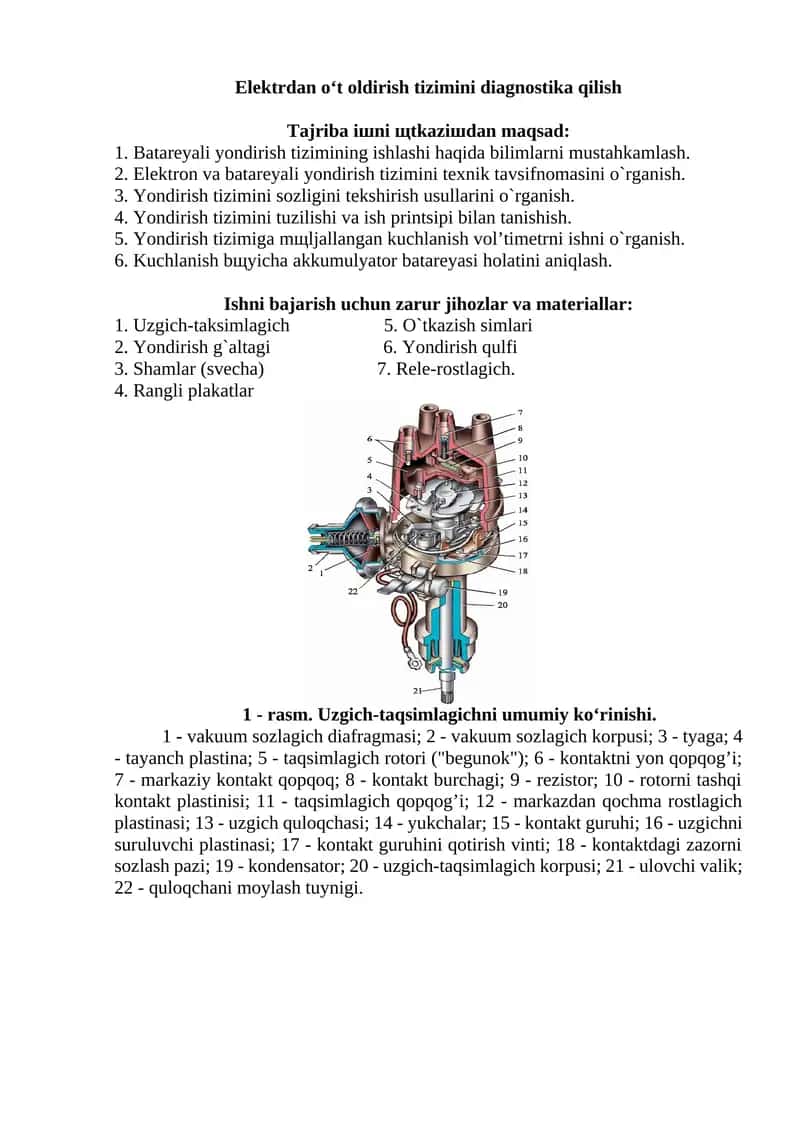 Elektrdan o‘t oldirish tizimini diagnostika qilish 1