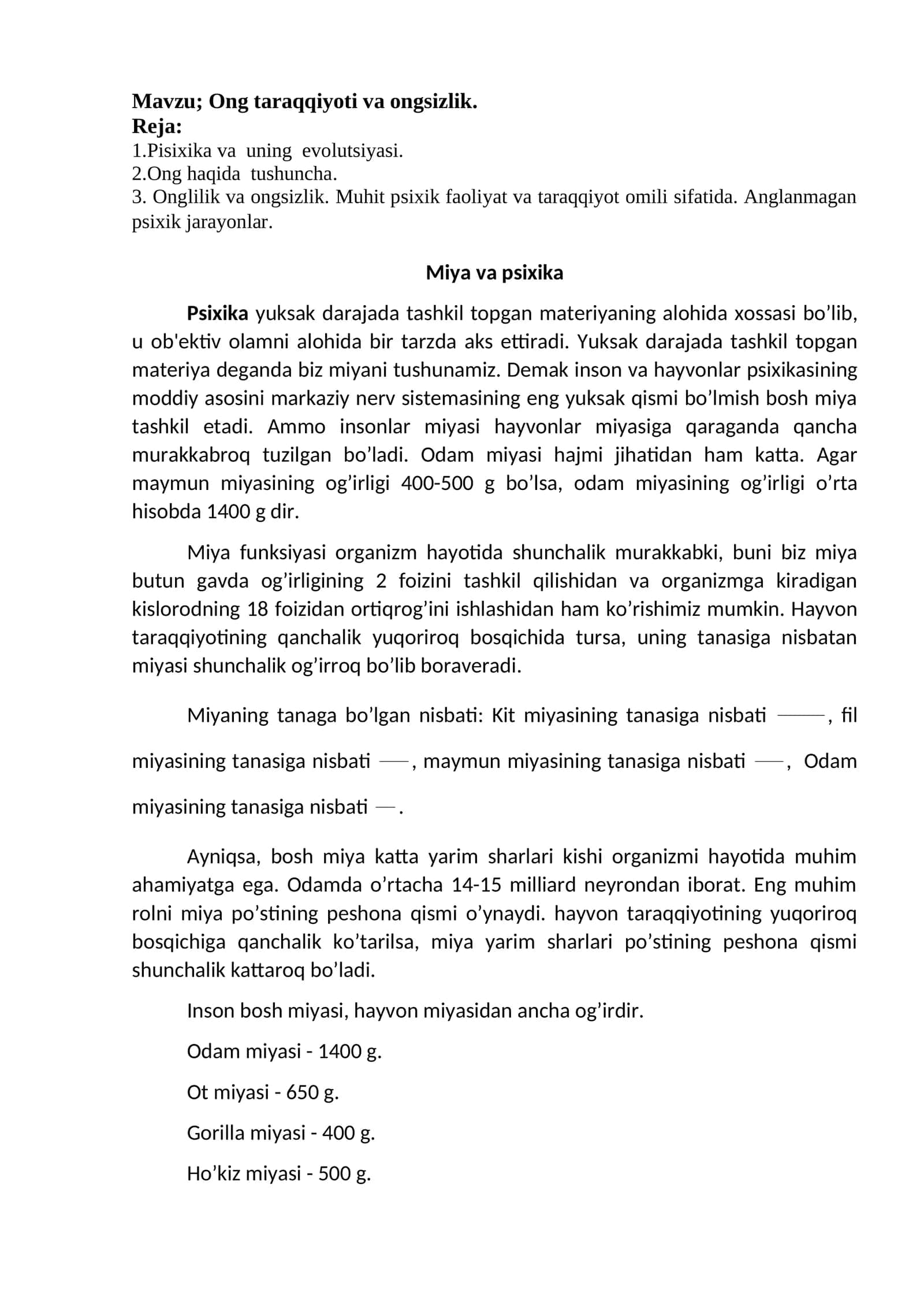 Ong taraqqiyoti va ongsizlik 1