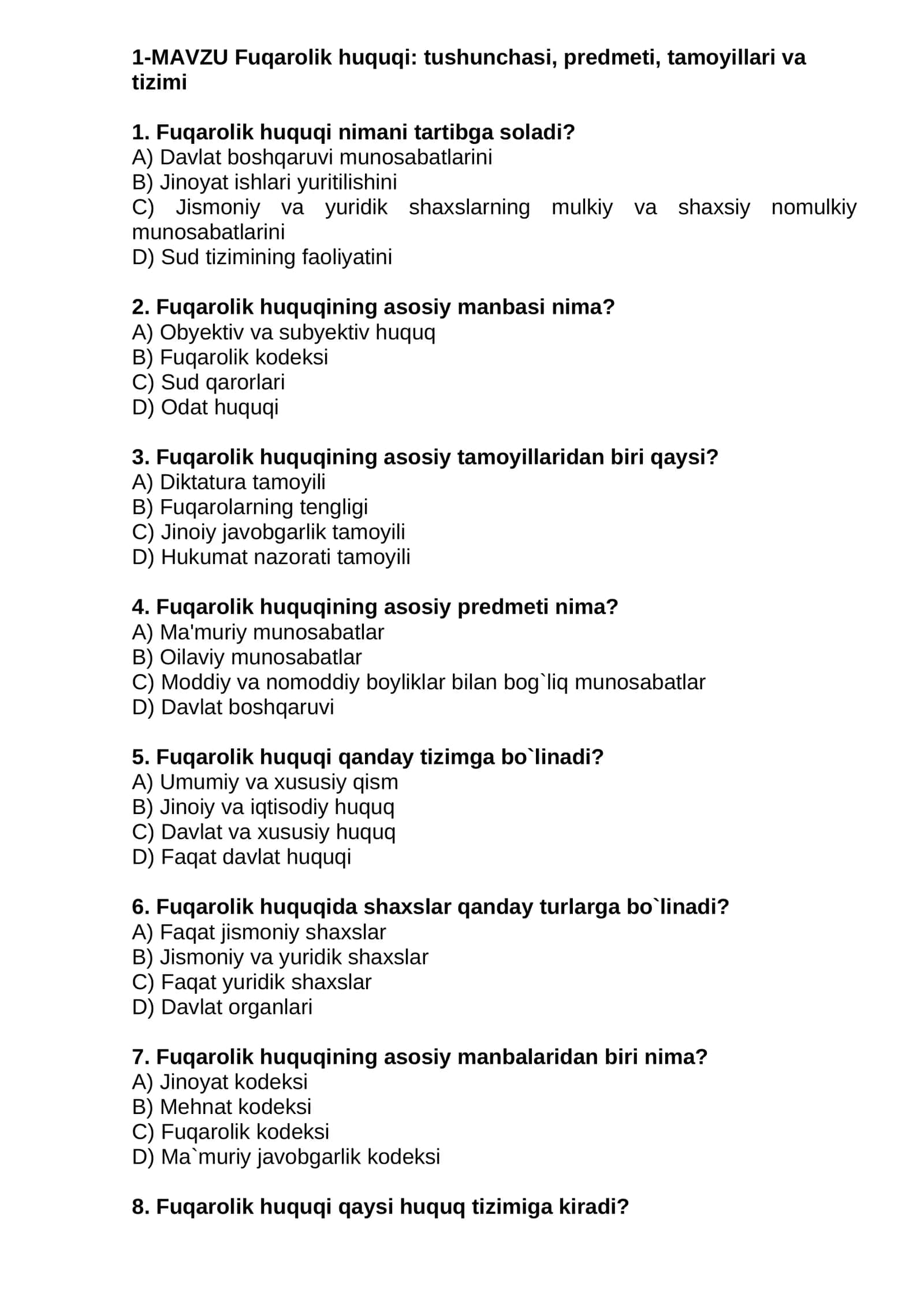 Fuqarolik huquqi: tushunchasi, predmeti, tamoyillari va tizimi 1