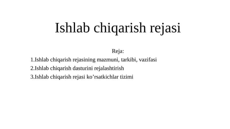 Ishlab chiqarish rejasi 1
