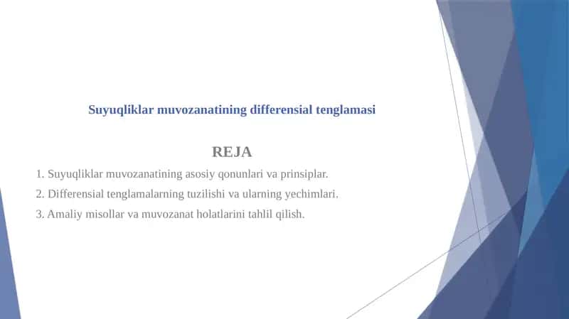 Suyuqliklar muvozanatining differensial tenglamasi 1