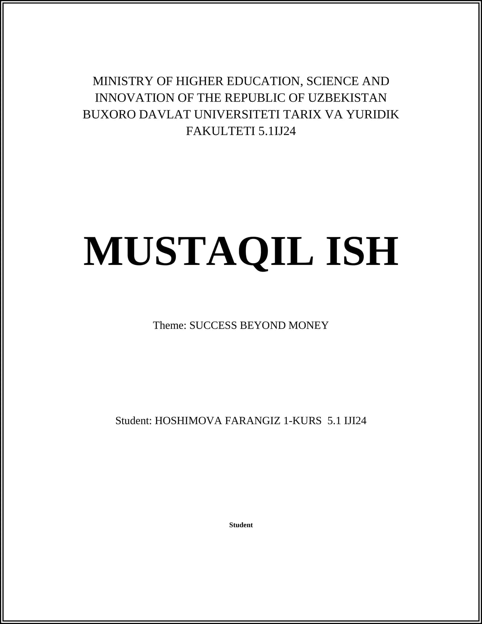 BUXORO DAVLAT UNIVERSITETI TARIX VA YURIDIK FAKULTETI MUSTAQIL ISH 1