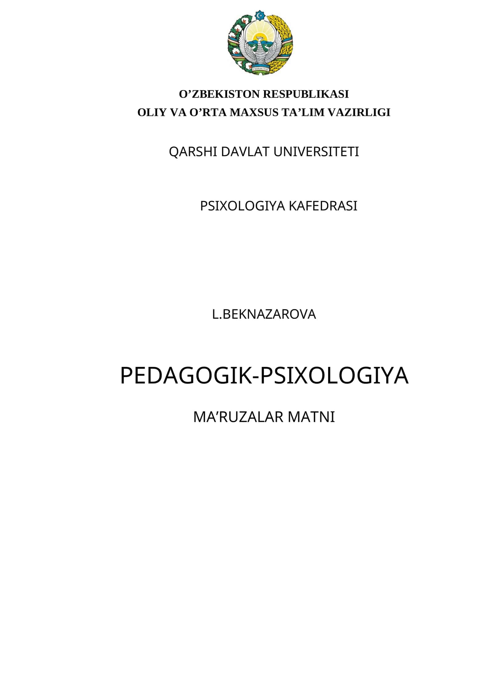 PEDAGOGIK-PSIXOLOGIYA MA’RUZALAR MATNI 1