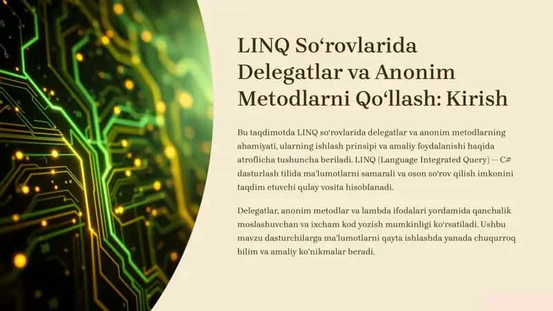 LINQ Soʻrovlarida Delegatlar va Anonim Metodlarni Qoʻllash: Kirish 1