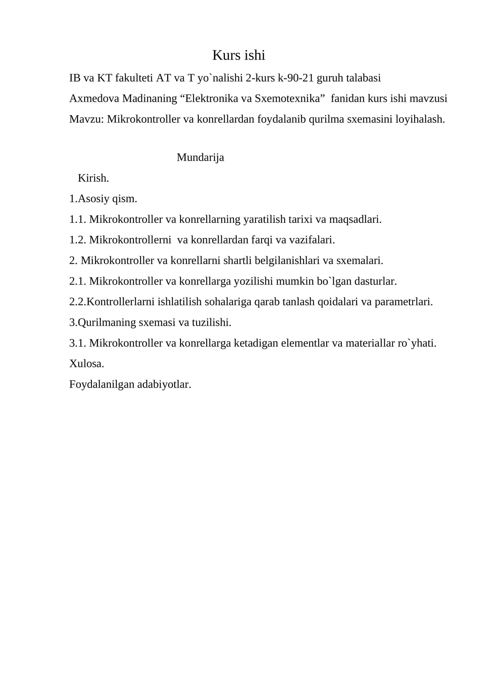 Mikrokontroller va konrellardan foydalanib qurilma sxemasini loyihalash 1