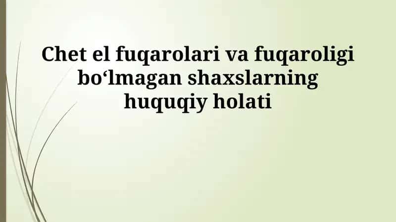 Chet el fuqarolari va fuqaroligi boʻlmagan shaxslarning huquqiy holati 1