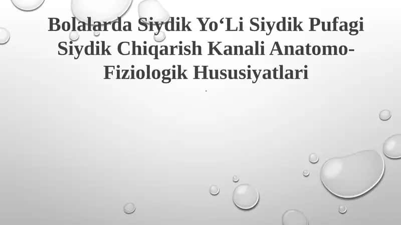 Bolalarda Siydik YoʻLi Siydik Pufagi Siydik Chiqarish Kanali Anatomo-Fiziologik Hususiyatlari 1