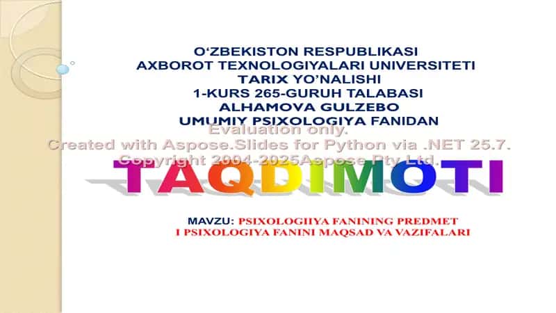 Psixologiya fani haqida taqdimot 1