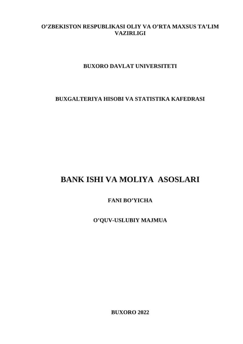 Bank ishi va molliya asoslari 1
