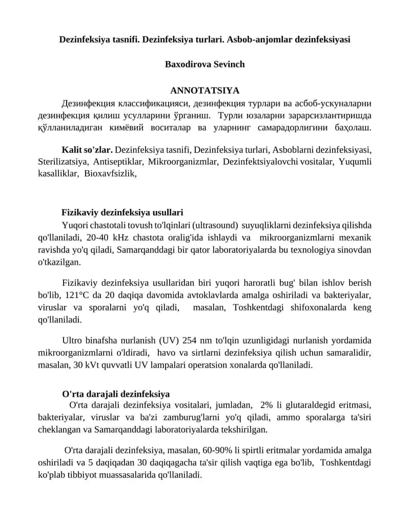 Dezinfeksiya tasnifi 1