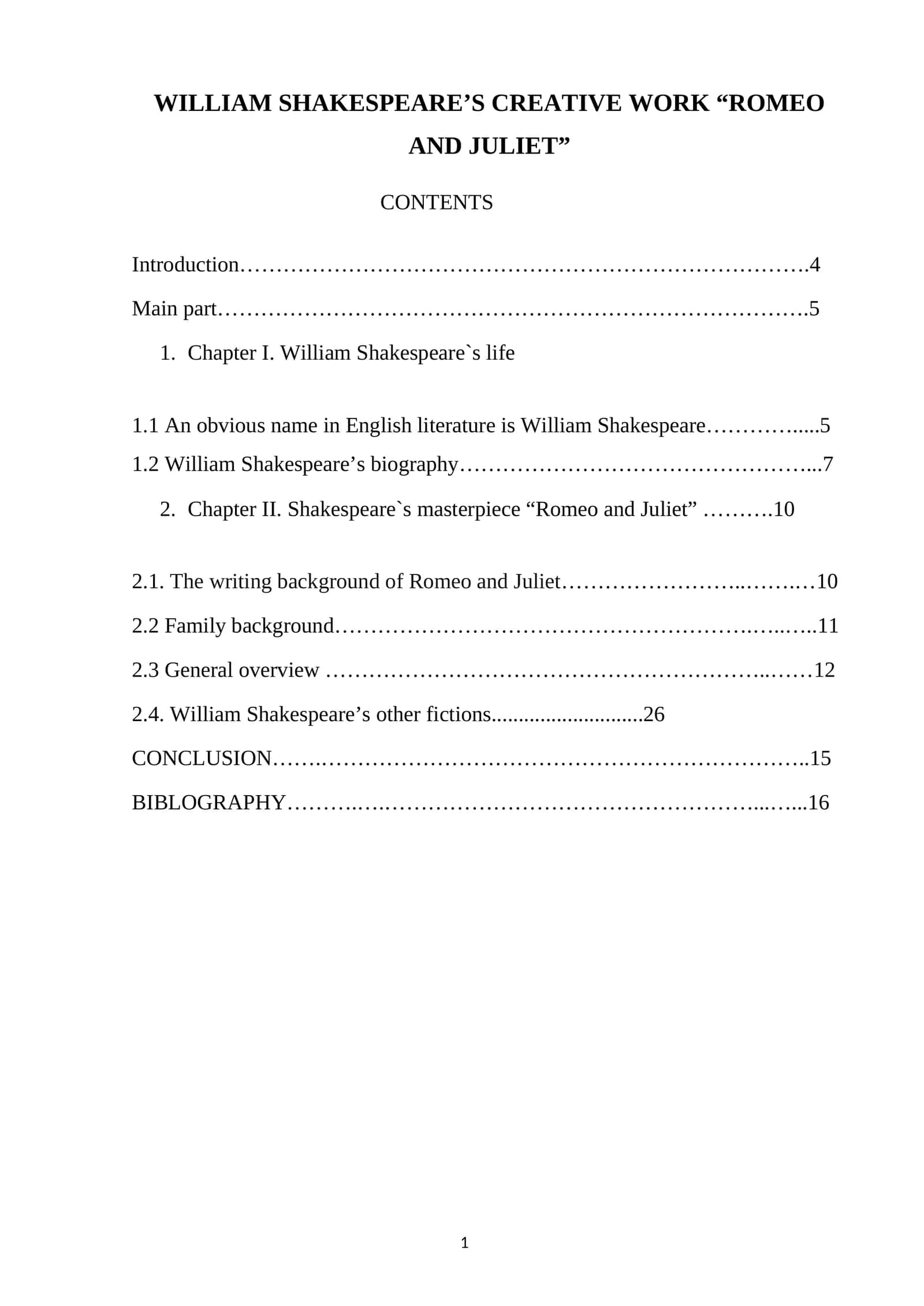 WILLIAM SHAKESPEARE’S CREATIVE WORK “ROMEO AND JULIET” 1