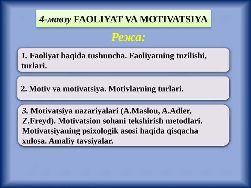 FAOLIYAT VA MOTIVATSIYA 1