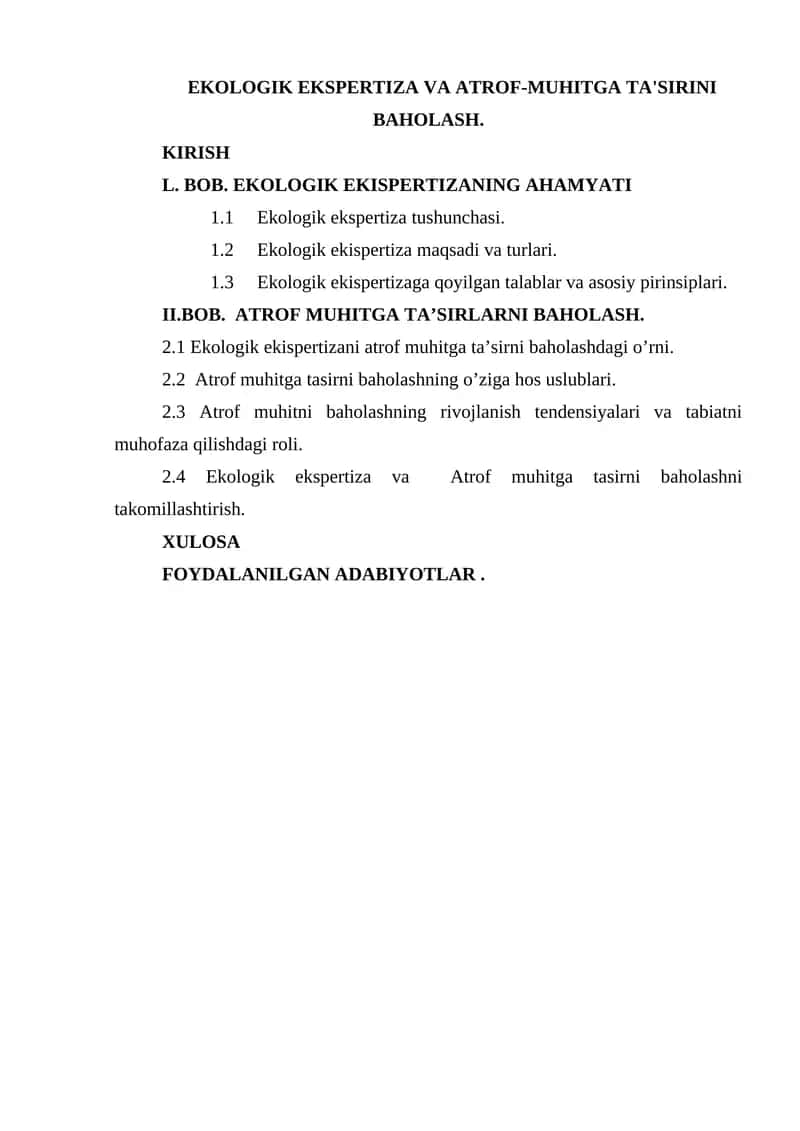 Ekologik Ekspertiza va Atrof-Muhitga Ta'sirini Baholash 1