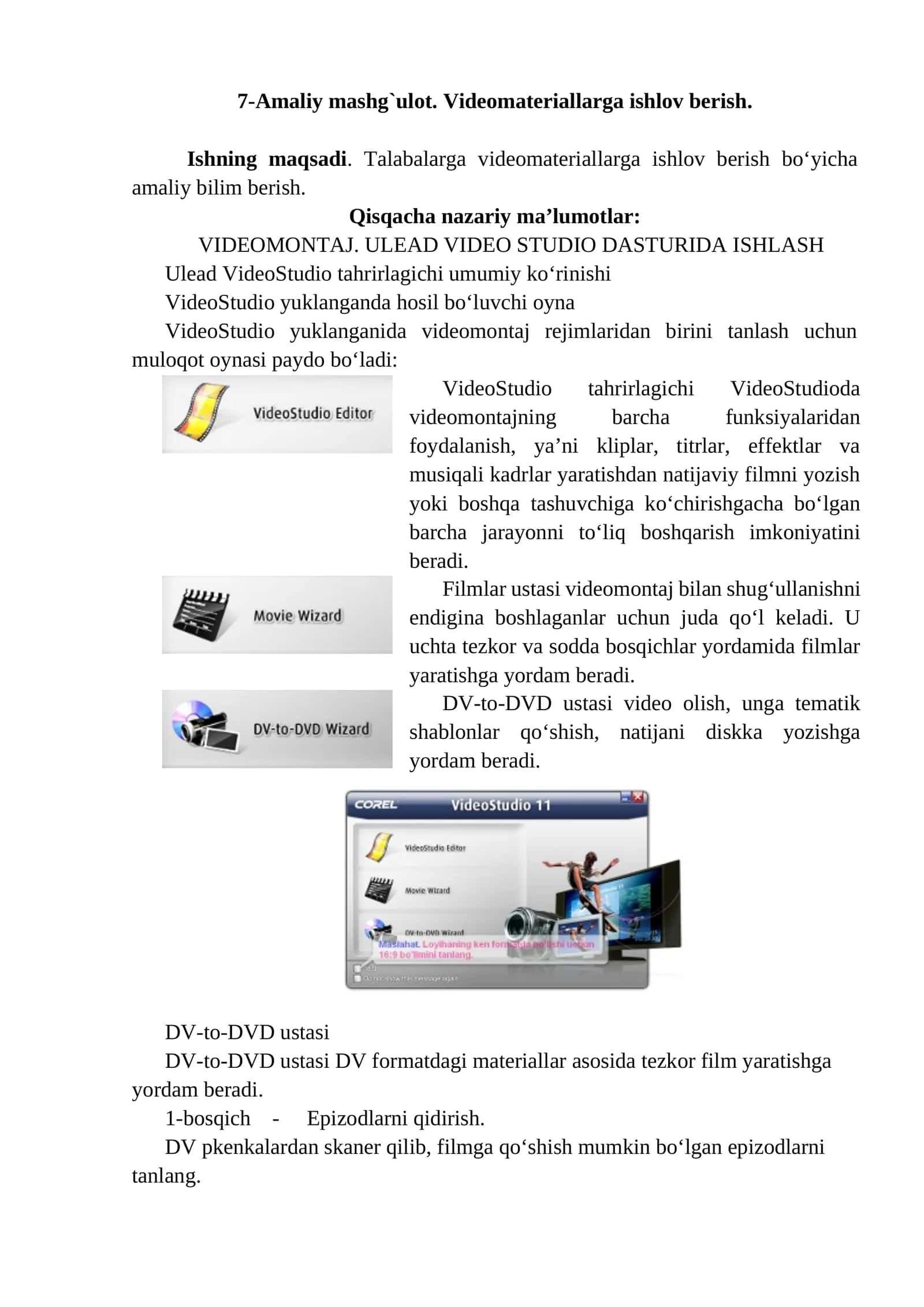 7-Amaliy mashg`ulot. Videomateriallarga ishlov berish 1