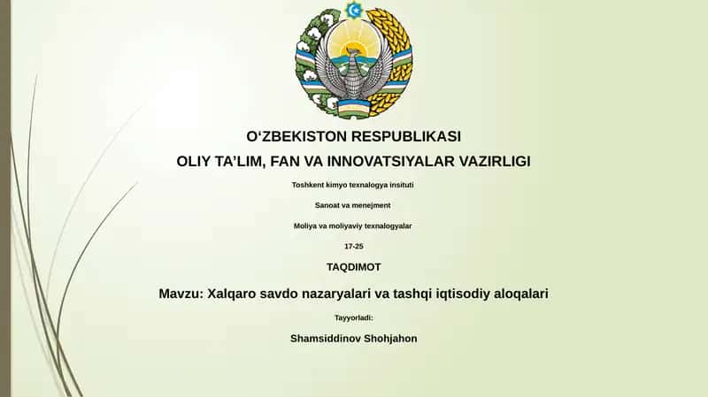 Xalqaro savdo nazariyalari va tashqi iqtisodiy aloqalari 1