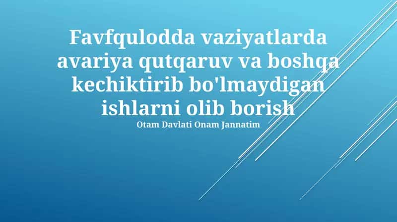 Favfqulodda vaziyatlarda avariya qutqaruv va boshqa kechiktirib bo'lmaydigan ishlarni olib borish 1