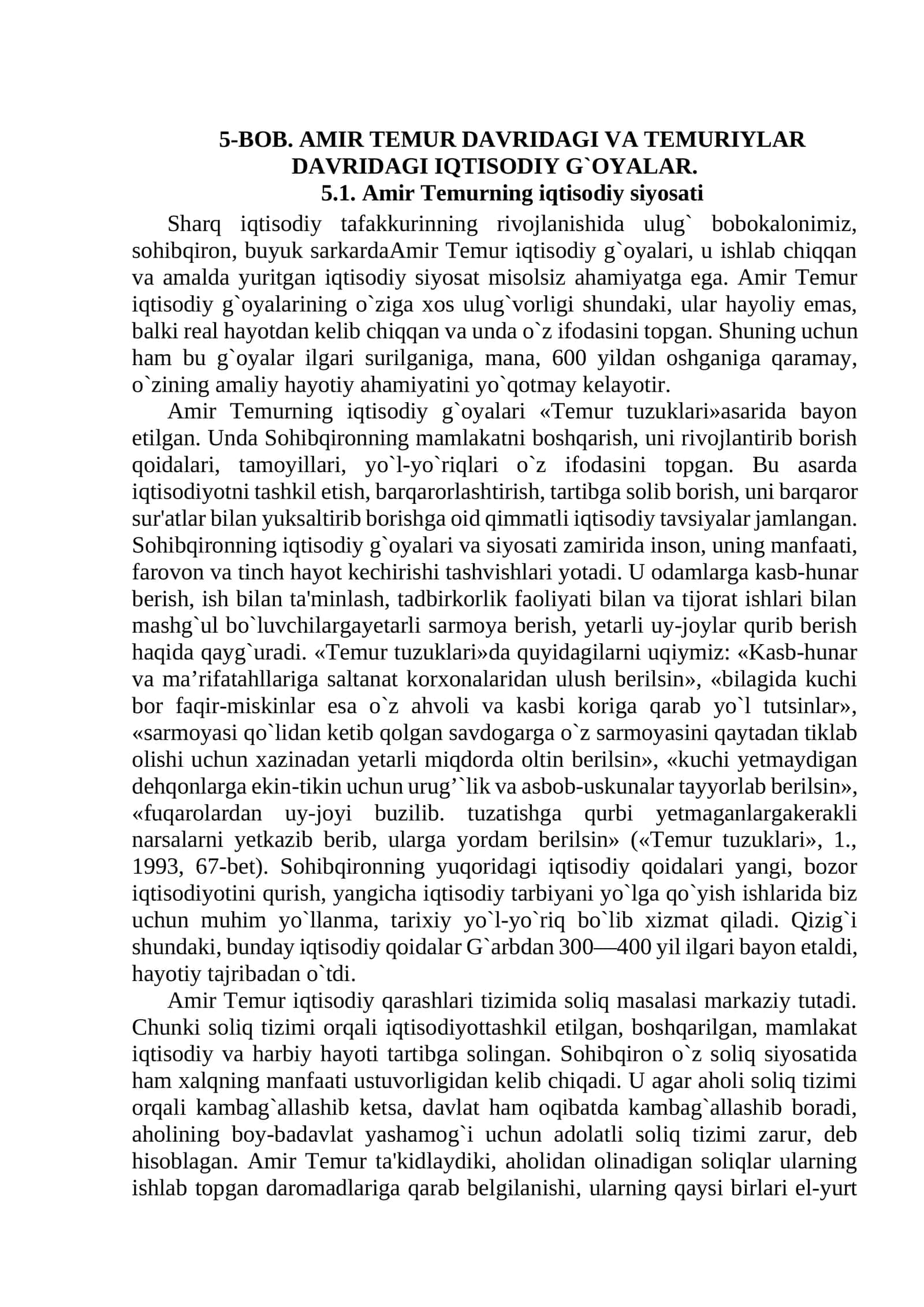 Аmir Temur Davridagi va Temuriylar Davridagi Iqtisodiy G`oyalari 1