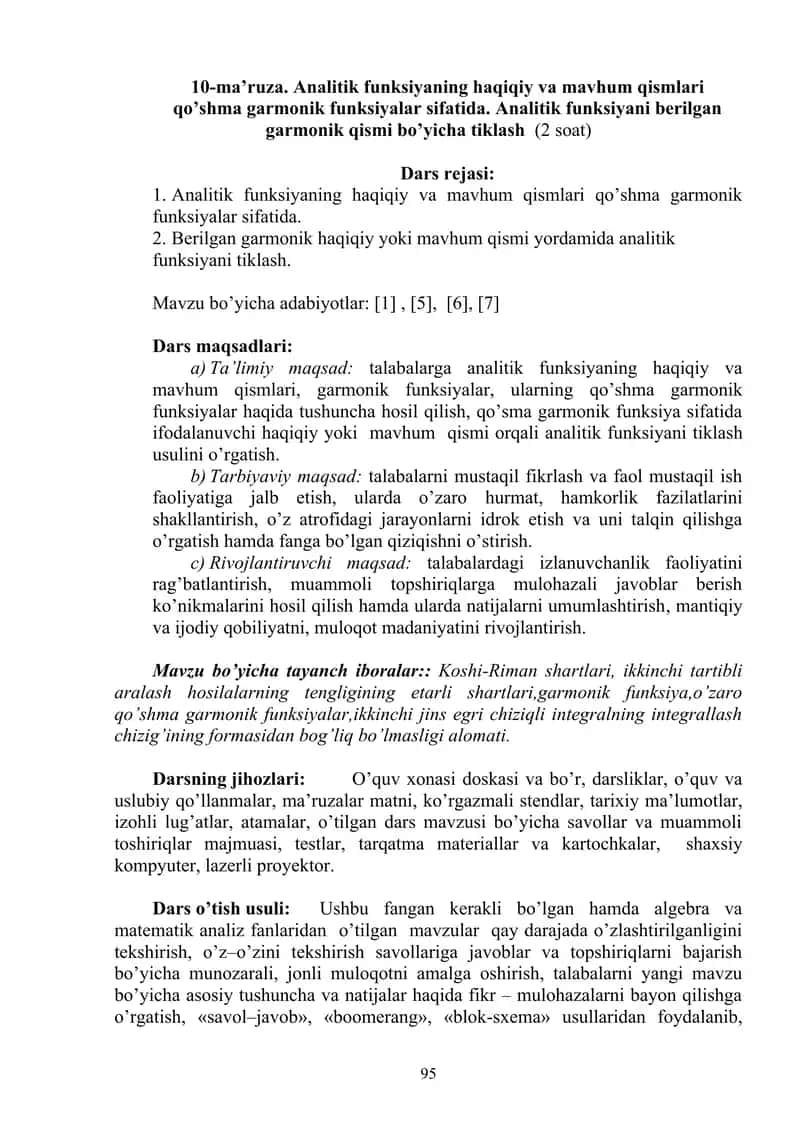Analitik funksiyaning haqiqiy va mavhum qismlari 1