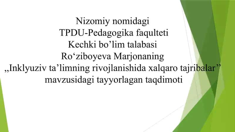 Inklyuziv taʼlimning rivojlanishida xalqaro tajribalar. 1