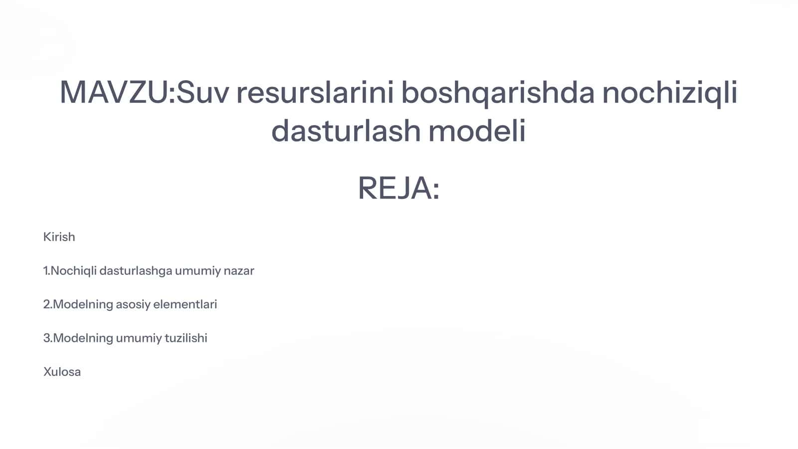 Suv resurslarini boshqarishda nochiziqli dasturlash modeli 1
