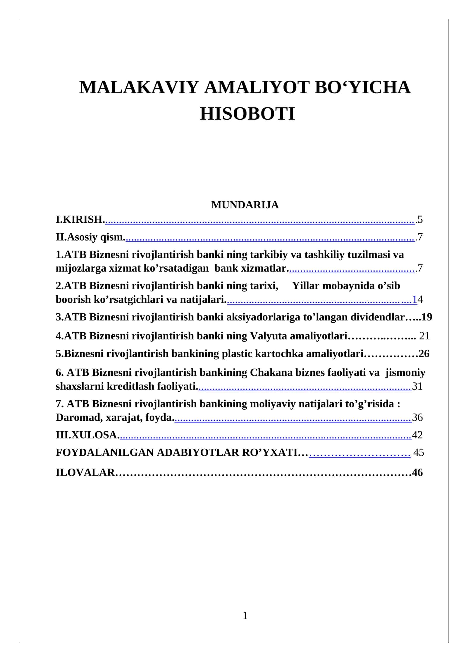 Malakaviy Amaliyot Bo‘yicha Hisoboti 1