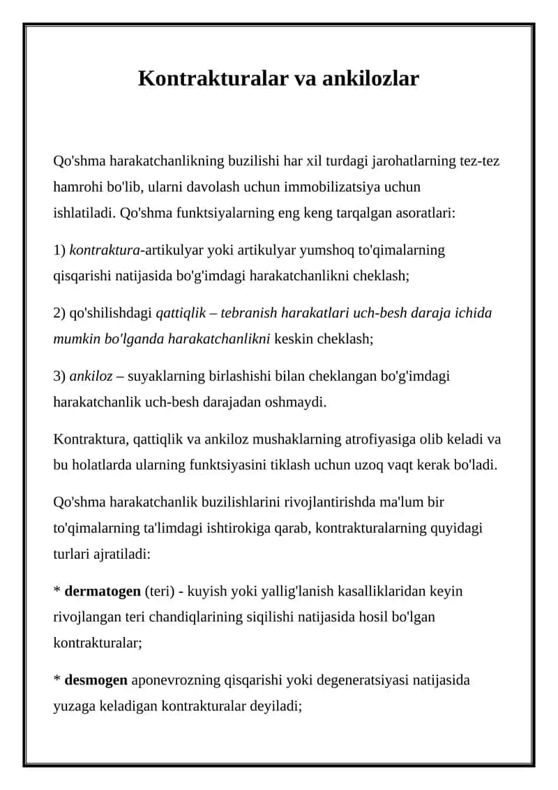 Kontrakturalar va ankilozlar 1