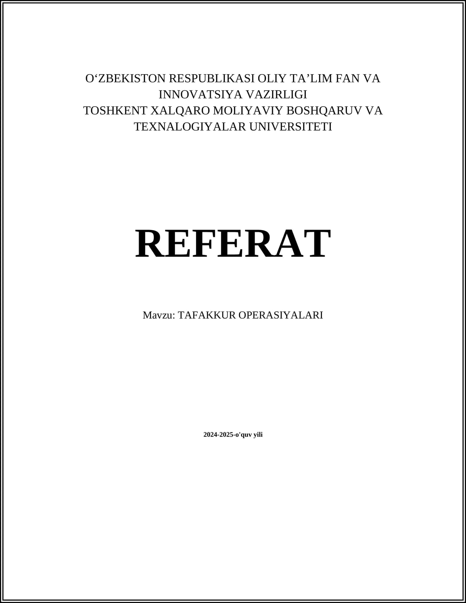 TAFAKKUR OPERASIYALARI 1