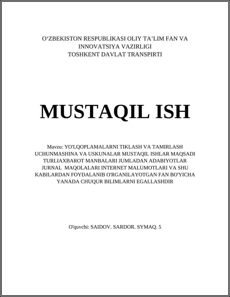 Yo'l qoplamalarni tiklash va ta'mirlashda ishlatiladigan mashina va uskuna turlari 1