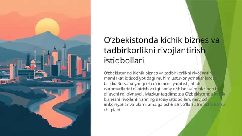 O‘zbekistonda kichik biznes va tadbirkorlikni rivojlantirish istiqbollari 1