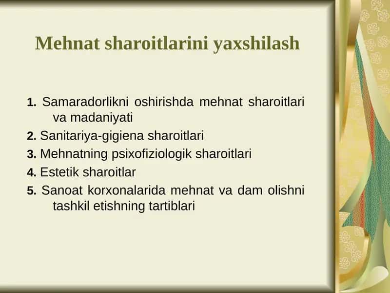 Mehnat sharoitlarini yaxshilash 1