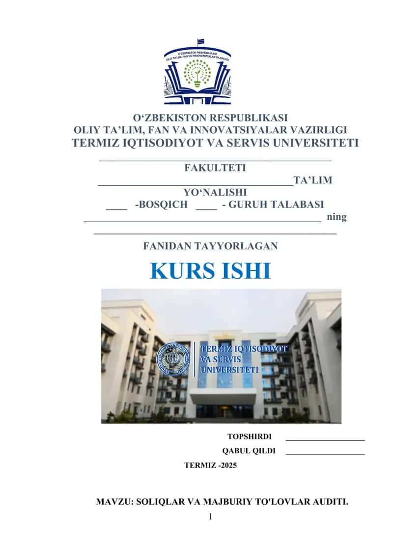 SOLIQLAR VA MAJBURIY TO'LOVLAR AUDITI 1