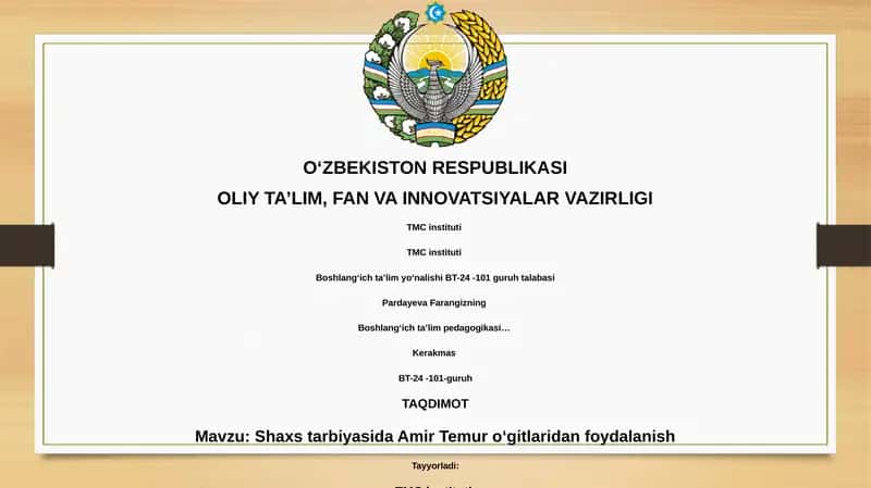 Shaxs tarbiyasida Amir Temur oʻgitlaridan foydalanish 1