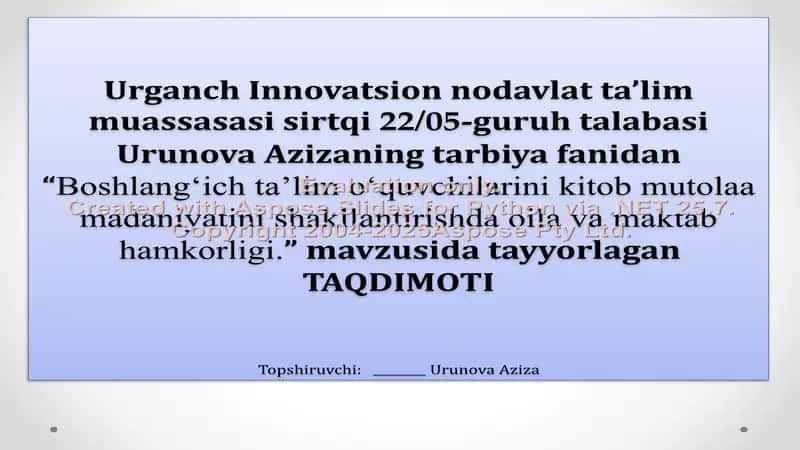 Boshlang‘ich ta’lim o‘quvchilarini kitob mutolaa madaniyatini shakllantirishda oila va maktab hamkorligi 1
