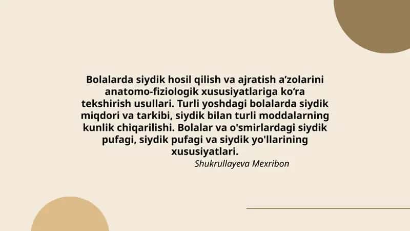 Bolalarda Siydik Hosil Qilish Va Ajratish A'zolari 1