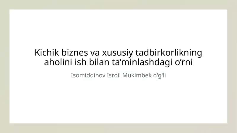 Kichik biznes va xususiy tadbirkorlik 1