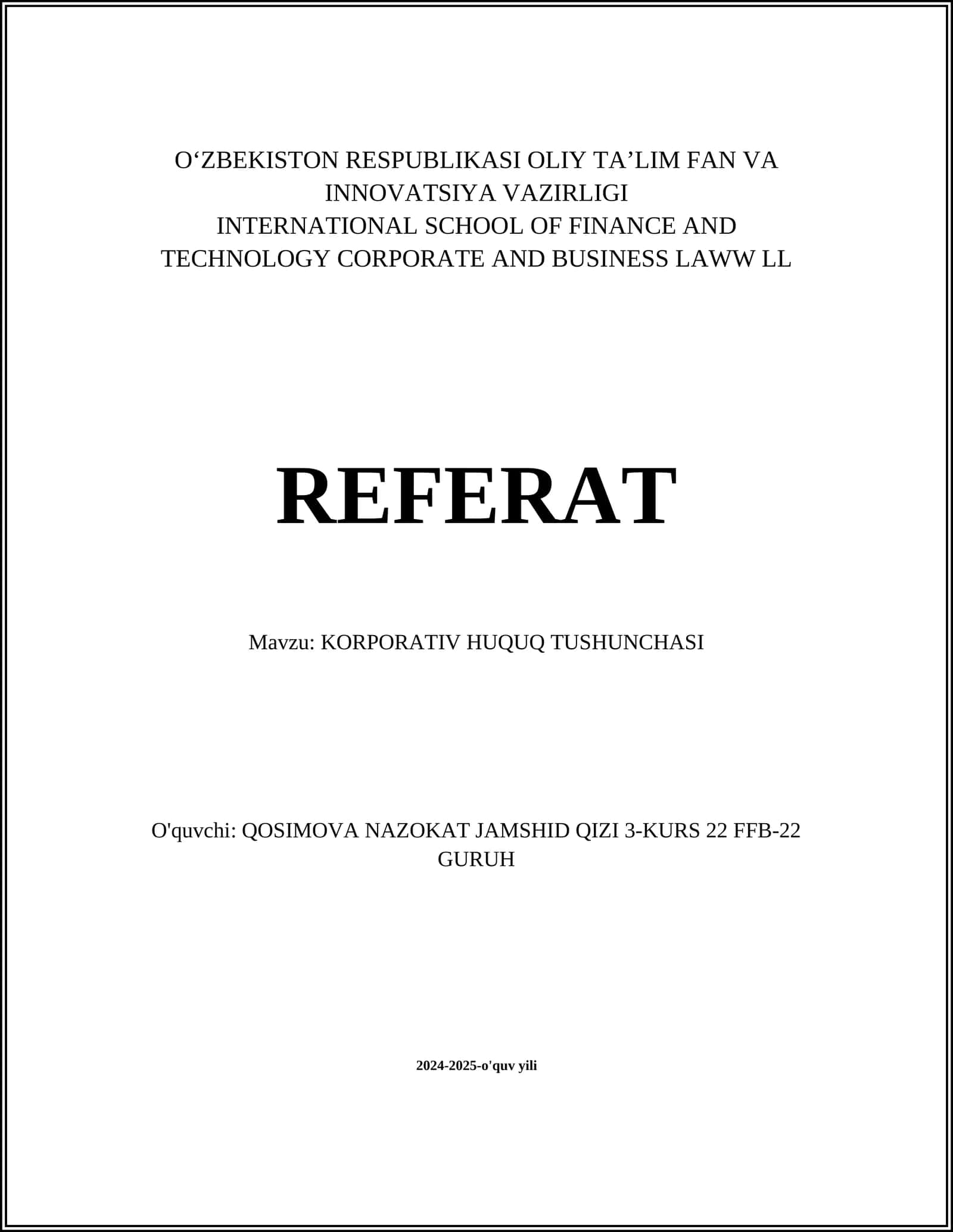 KORPORATIV HUQUQ TUSHUNCHASI 1