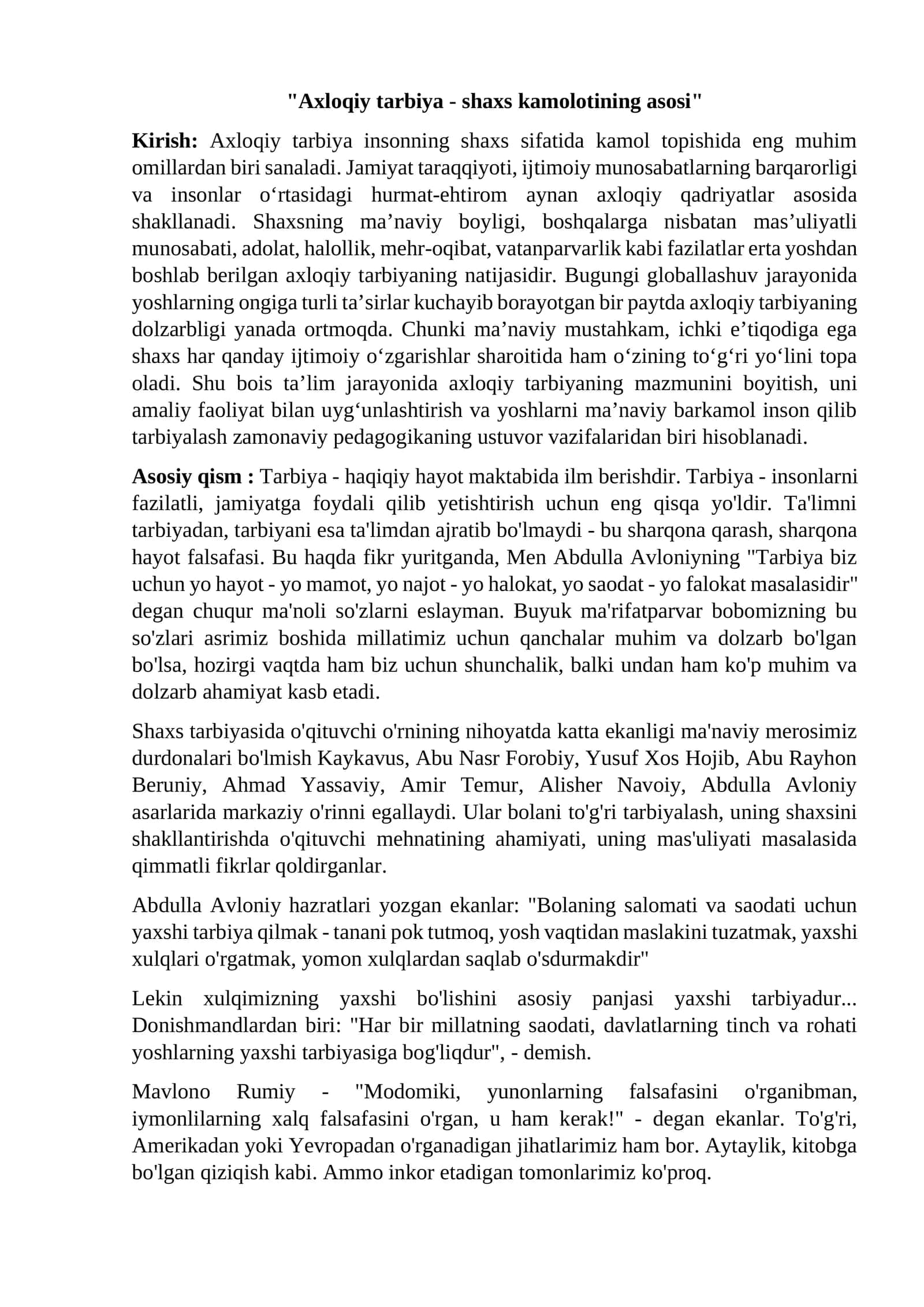 Axloqiy tarbiya - shaxs kamolotining asosi 1
