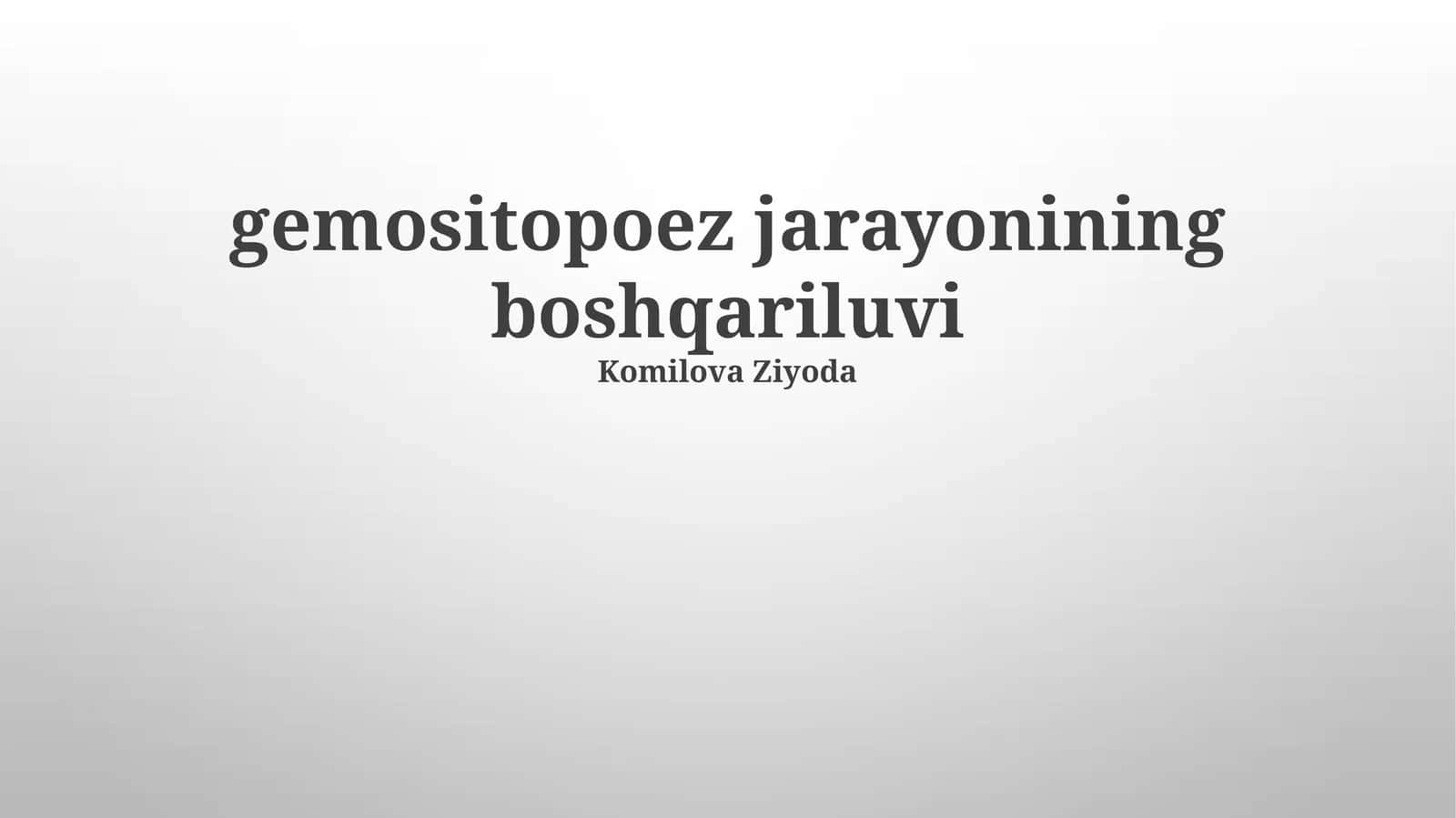 Hemopoezning genetik va epigenetik regulyatsiyasi 1