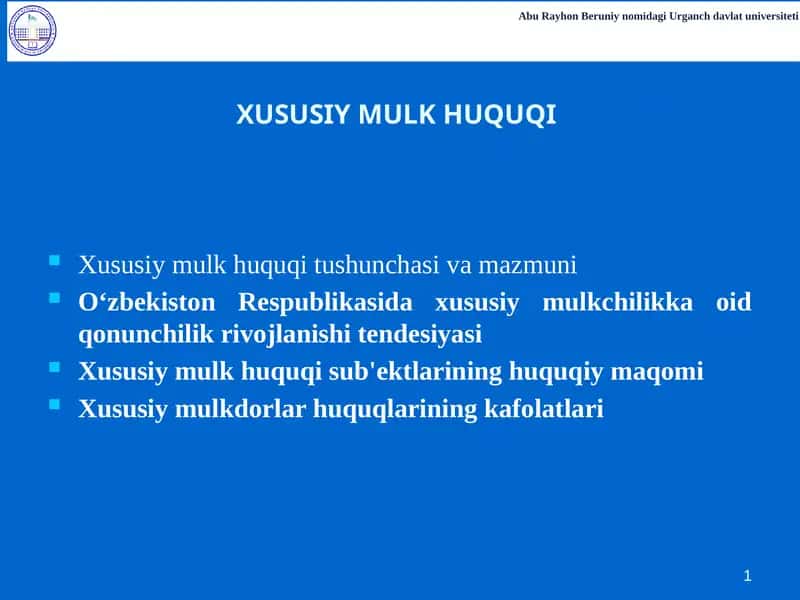 Xususiy Mulk Huquqi 1