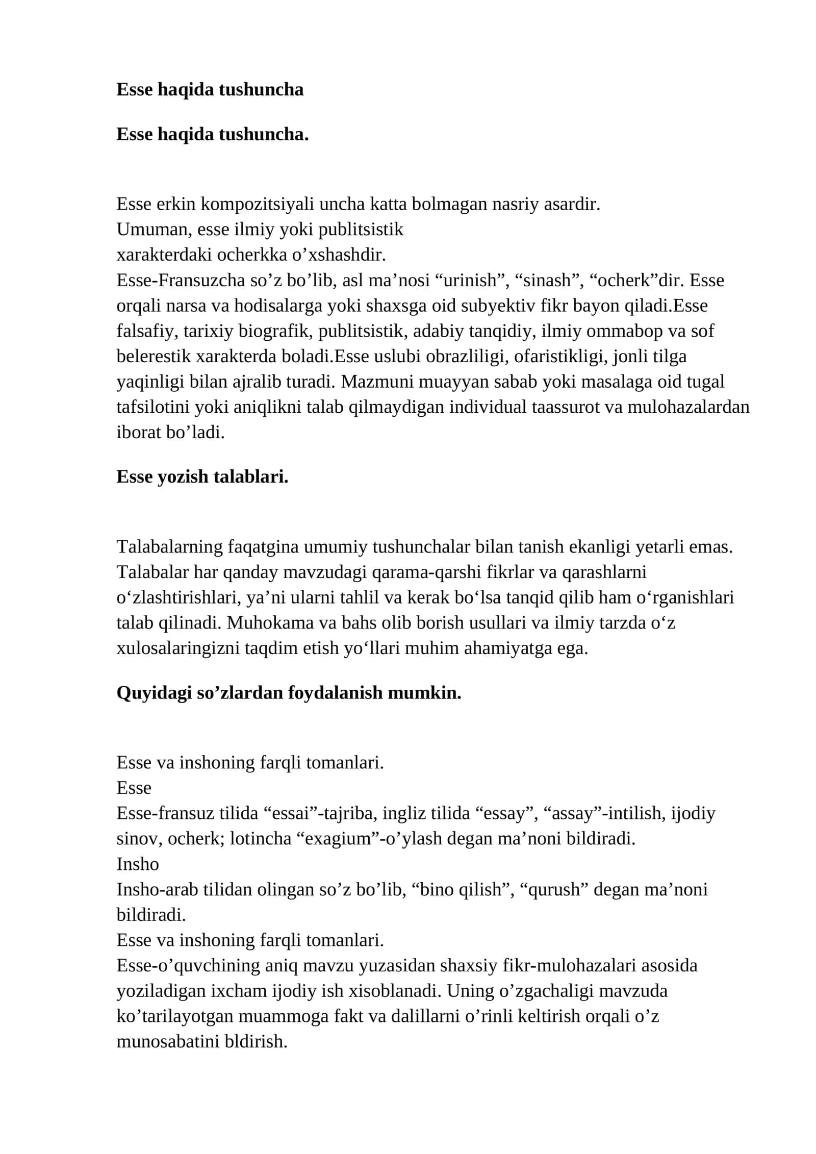 Esse haqida tushuncha 1