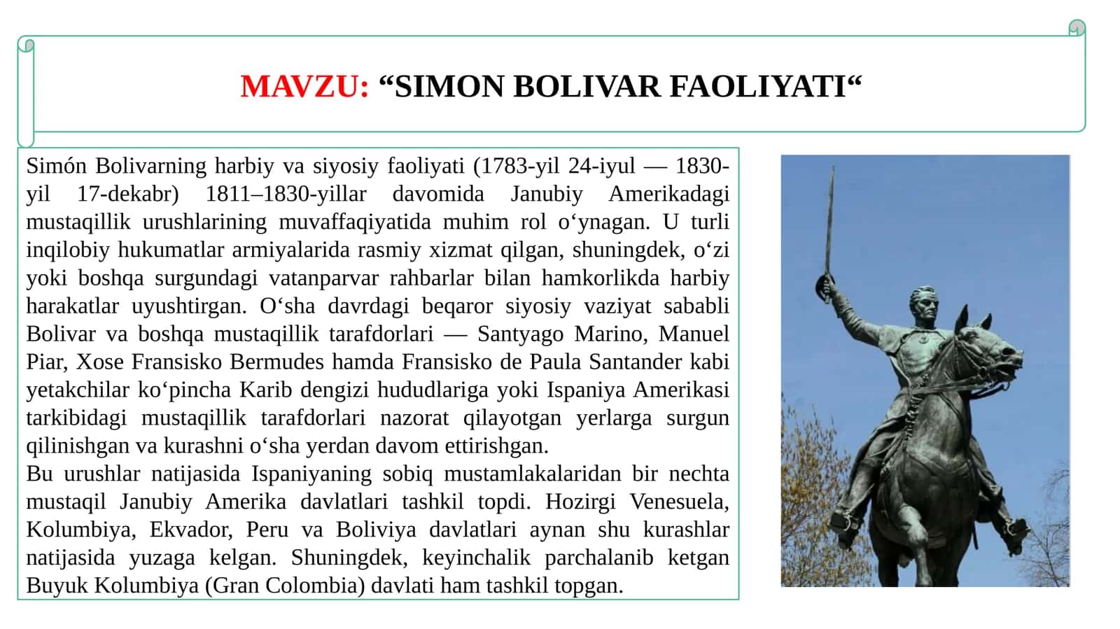 SIMON BOLIVAR FAOLIYATI 1